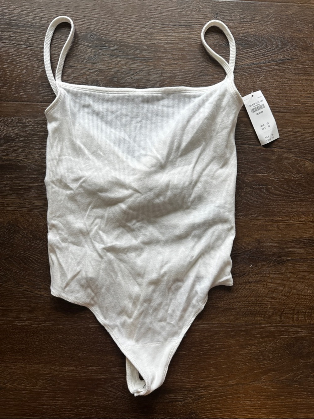 Abercrombie & Fitch White Ribbed Spaghetti-Strap Bodysuit